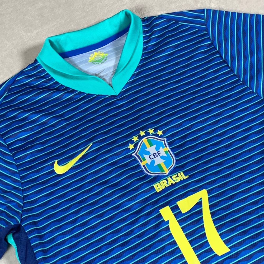 Nike Soccer Jersey Mens L Blue Brazil CBF Dri-FIT Steven 17 Striped Shirt